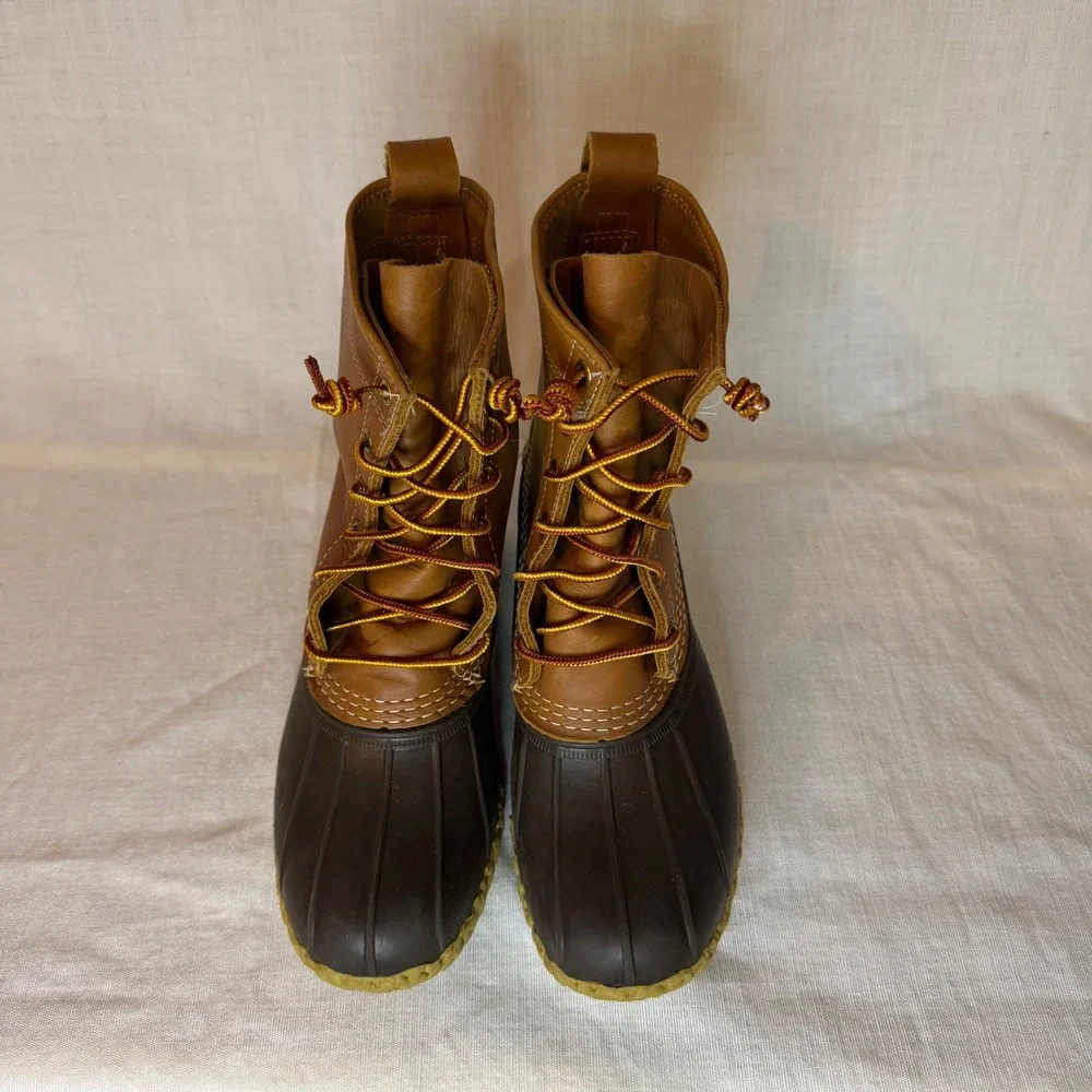 LL Bean Boots 8 Inch Duck Boots Brown Tan Leather Waterproof Mens 10 Made in USA